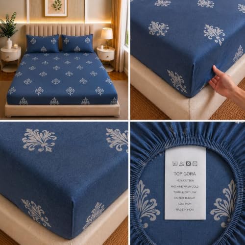 Image of Castiqa Elastic Fitted Supersoft Premium Polycotton 200TC Double Bedsheets King Size 78x72 Inch with 2 Pillow Covers (Fits Upto Mattress of 8Inches) (Multicolor XIII)