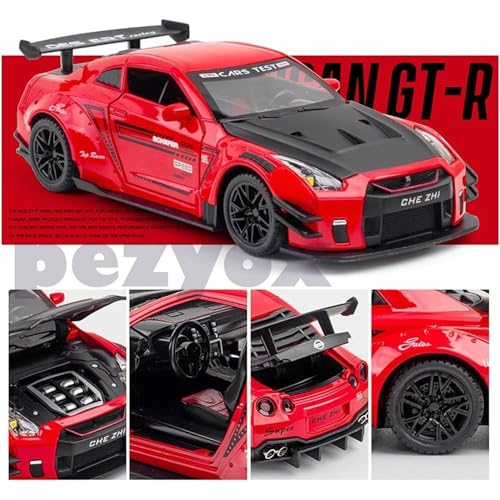 Image of Nissan GTR 1:32 Scale Exclusive Alloy Metal Pull Back Die-cast Car Model with Sound Light Mini Auto Toy for Kids Metal Model Toy Car with Sound and Light (Red)