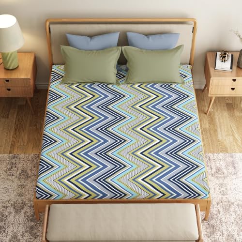 Image of Mytrident Bedsheet for Double Bed Queen Size |90 Inches x 100 Inches | Wave Blues