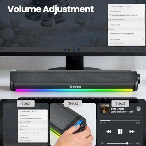 Image of Tylubio Computer Speakers for Desktop, HiFi Stereo PC Soundbar with Dynamic RGB Lighting, USB & Type-C Plug&Play, Volume Control Knob, Wired Speakers for Gaming, Laptop, Monitor, Office Black