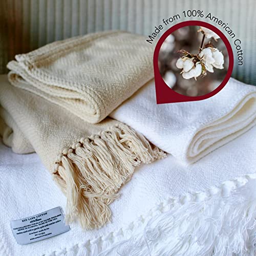 Red Land Cotton | American Grown And Made 100% Cotton | King Size Breathable Bed Blanket | Soft King Blanket | King Size Blanket For Bed | Perfect For Layering Any Bed For All Season | White #TOP3