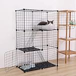 MYOYAY 3 Tier Pet Playpen DIY Small Animal Cage Guinea Pig Rabbits Hamster Bunny Puppy Cat Metal Exercise Fence Enclosure Run Cage Metal with 3 Doors 2 Ladders 24 Panels Black 109 x 75 x 39 cm