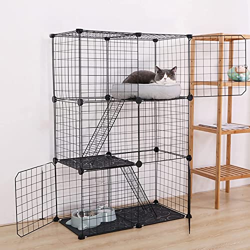 MYOYAY Parque infantil para mascotas, 3 niveles, para gatos, 75 x 39 x 109 cm, perreras de alambre de metal para gatito, conejo, chinchilla, mascota, visón, negro, 24 paneles Cover