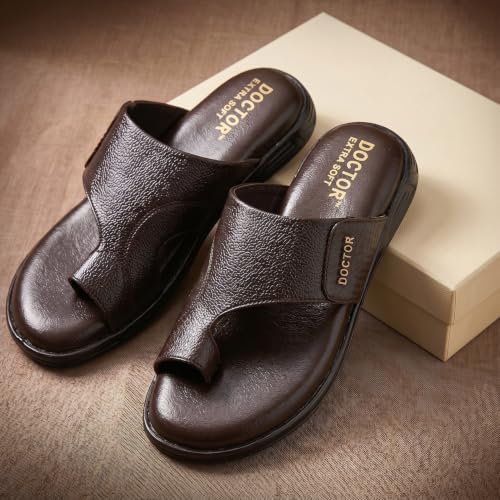 Image of DOCTOR EXTRA SOFT Care Orthopedic Diabetic Comfortable Dr Sole Footwear Daily Use Casual Home Wear Stylish Black Cushioned One Toe Ring Thump Chappal-Sandals-Slippers for Men's-Gents-Boy's L-5