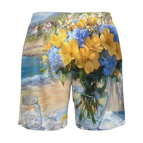 Seaside Bouquet Hydrangea Flowers Beach Shorts for Men Swim Trunks Quick Dry Swim Shorts with Compression Liner Pocket4
