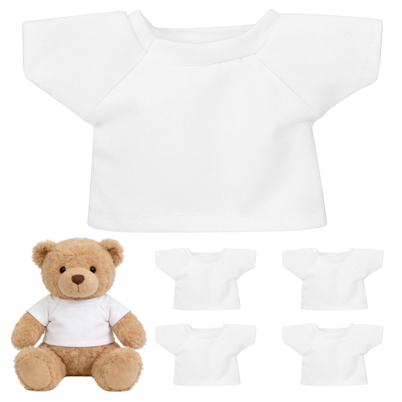 Hemobllo 5 Pack Teddy Bear Clothes, Plain White T-Shirts for Stuffed Animals, DIY Craft Plain Clothes for Plush Toys, Mini Bear Tshirt Outfit for Customising & Painting