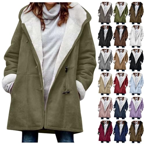 Womens Sherpa Lined Jackets Plus Size Winter Coats Faux Suede Pea Coat Warm Fleece Parka Outerwear3