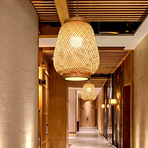 Lanterne rétro japonaise suspension style rustique lampe osier E27