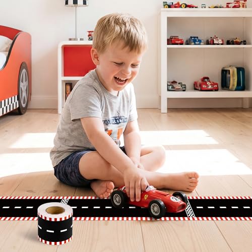Image of BeYumi Race Track Border Trim - 65ft Back to School Racing Track Straight Rolled Border Trim Road Racing Car Theme Bulletin Board Set School Classroom Office Chalkboard Race Party Holiday Decoration