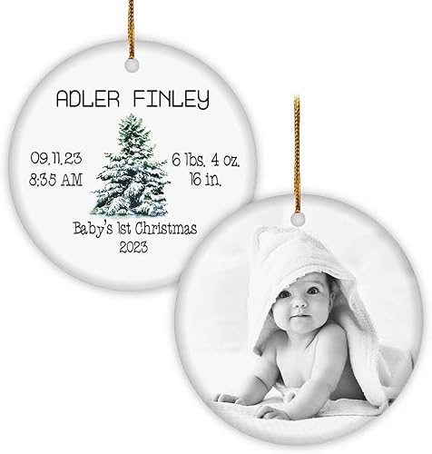 Vista 33 de TM TEEMAN Adorno de Navidad para bebé 2024, adorno personalizado de primera Navidad con foto, recuerdo de la primera Navidad del bebé, adorno Bebé 12