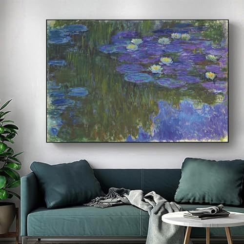 Toile Nénuphars Claude Monet 70x100 cm : tableau grand format encadré pour salon