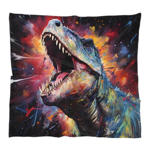 TKBXAEG Silk Scarf for Women, Dinosaur Roar Oil Painting Breathable Hair Scarf, Square Neckerchief, Satin Neck Scarf, Unisex Creative Design Bandana, 23.6 x 23.6 Inches