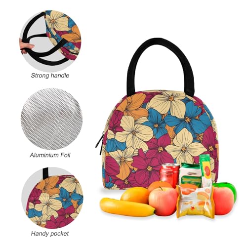 Backpack Lunch Bag Set Line Floral Pattern Print, Big Storage Travel Backpacks with Insulated Lunch Box for Office Hiking Picnic4