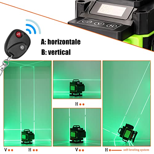 KKnoon Nivel Láser Verde Autonivelante 4 x 360° 4D Nivelador Láser 16 Líneas Línea Vertical y Horizontal, 2 Baterías + Soporte de Pared + Carga USB + Mesa Elevadora + Control Remoto