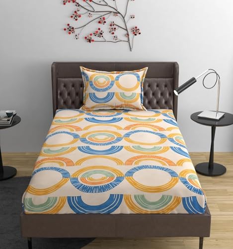 Image of Bedsheet for Single Bed 48x72 Inches with 1 Standard Size 17x27 Inches Pillow Cover, Bed Seet Fits Upto 6 Inches Mattress with Deep Pocket - Mix Circle Pattern Printed