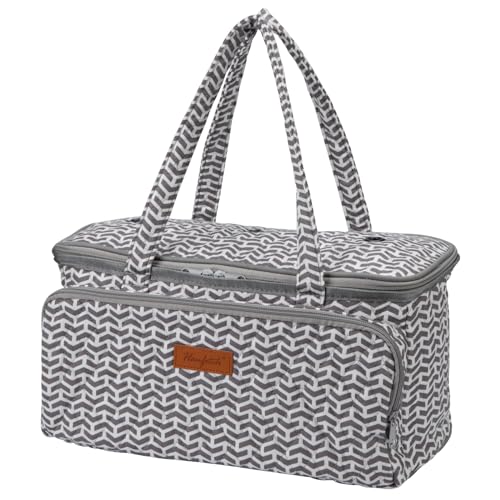Image of Yarn Bag-Yarn Storage Organizer with Grommets-Portable Crochet Bag for Yarn Skeins-Crochet Hooks-Knitting Needles -Other Accessories (Gray-Arrow)