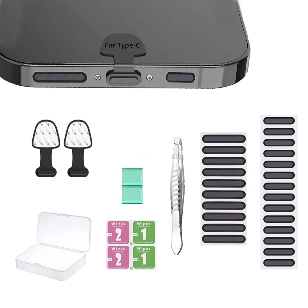Kidoca® Mobile Phone Anti Dust Plug Adhesive Mesh Net Speaker Stickers for Universal Android & iPhone Protector Mobile Accessories (Dust Protector 24 Pcs Cloth-Black + 2 Pcs Type C) (B0BY9H1F9S) Amazon Price History, Amazon Price Tracker