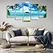 Beach Pictures Wall Art for Living Room, SZ 5 Piece Seascape Canvas Prints of Tropical Palm Tree and Caribbean Island Sandy Seaside (Dark Blue, Bracket Fixed, 1