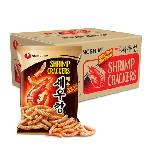 Nongshim Shrimp Crackers, Spicy Flavor, Crispy Baked Korean Snack, 2.6