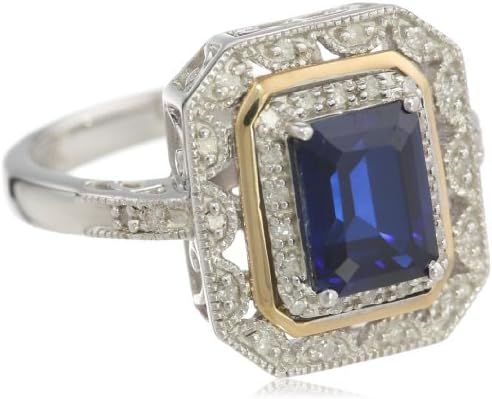 Amazon CollectionSterling Silver and 14k Yellow Gold Sapphire and Diamond Ring