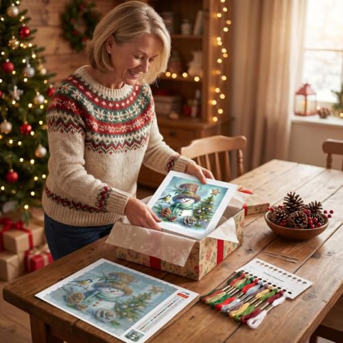 Christmas Snowman Stamped Cross Stitch Kits - Christmas Tree Counted Cross Stitch Kits for Beginners Adults 11CT Needlepoint Cross-Stitch Patterns Dimensions Needlecrafts Embroidery Kits Arts Crafts - Image 9