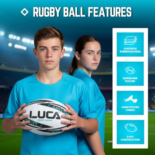 Image of LUCA Rugby Ball Sizes 3, 4 & 5 Hand Stitched Super Grip 3-Ply Construction