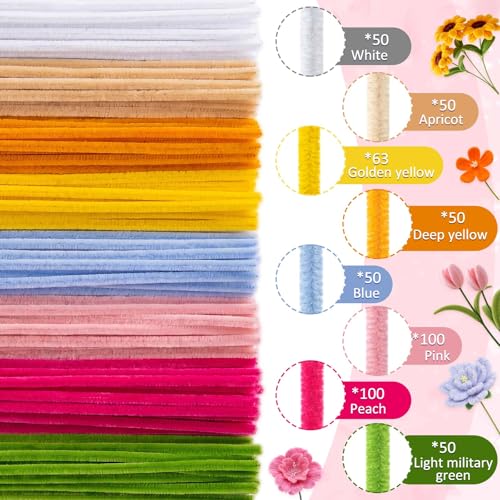 Image of Peryiter 500 Pieces Pipe Cleaners Chenille Stems for Flowers Craft Supplies Bulk Fluffy Fuzzy Sticks for DIY Art Projects Creative Gift Wrapping Party Decorations(Dopamine Color,12 Inch)
