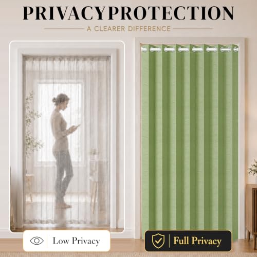 Image of AJAZZ Blackout Accordion Door with Curtain Rods Adjustable 28-52 inch Long, Invisible Folding Accordion Doors Interior Magnetic Door Curtain for Bedroom Doorway Curtain Set, 1 Pack, W52 x L80 in, Green