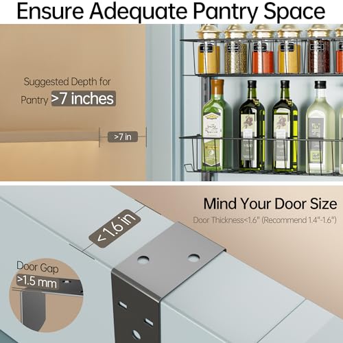 Delamu Adjustable Cabinet Door Organizer, 6-Tier Hanging Spice Rack Organizer, Metal Over the Door Pantry Organizer, Pantry Organizers and Storage Shelves for Kitchen Bathroom Laundry Room, Black by Delamu - Image 3