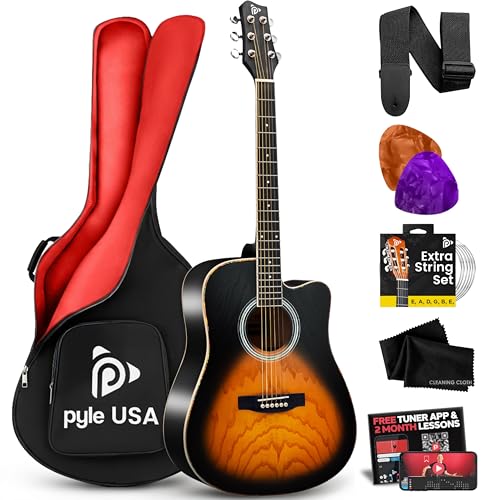 Pyle Steel String Acoustic Guitar Kit, 41' Full Size Cutaway with Ashtree Top, Open Pore Finish...