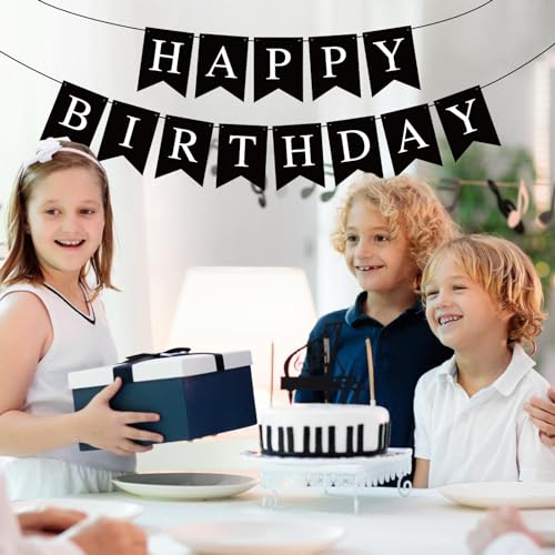 Image of Black Happy Birthday Banner Sign Happy Birthday Bunting Banner Garland for Kids Girl Woman Birthday Tea Party Decorations Bunting Flag Birthday Party Supplies