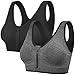 Tuopuda Reggiseno Sportivo Reggiseno Sonno Intimo Donna Senza Ferretto con Cerniera Frontale e Pastiglie Rimovibili per Ginnastica Corsa Jogging Yoga, Nero + Grigio, L