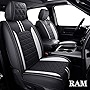 YIERTAI Dodge RAM Seat Covers for 2009-2023 1500HD 2010-2023 2500/3500HD Crew Double Cab Quad Cab Laramie Tradesman Truck Waterproof Faux Leather Seat Covers(5 PCS Full Set/Black-White)
