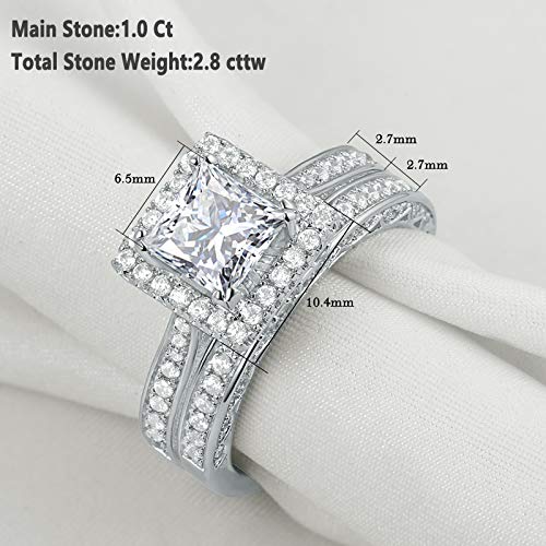 Newshe Jewellery 2.8 Carat Princess White Cz 925 Solid Sterling Silver Wedding Band Engagement Ring Set Size 8
