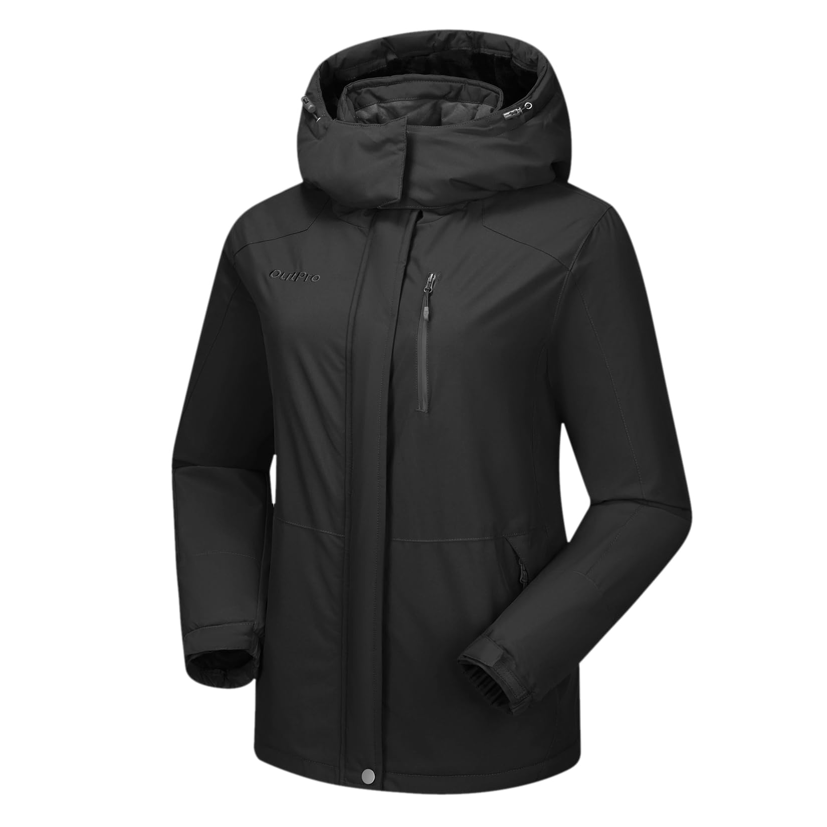 OutPro Skijacke Damen Wasserdicht Snowboardjacke Winterjacke Hooded Warm Winterjacke Dickes Gänsedaunenfutter Doppelte Seitentaschen Wanderjacke mit Reißverschluss für Outdoor-Aktivitäten