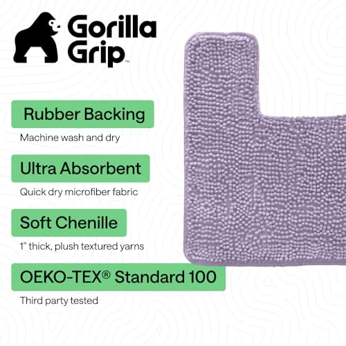 Image of GORILLA GRIP Bathroom Rug Sets, Soft Chenille 2 Piece Area Rugs Set, Toilet Base Mat and 30x20 Carpet, Absorbent Microfiber Washable Mats Dry Quickly, Home Decor and Bath Room Accessories, Lt Purple