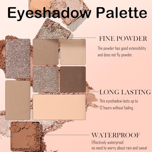 Nude Eyeshadow Palette, Brown Grey Nude Eye Shadows Palette For Women, Long Lasting Shimmer Matte Eyeshadow Make-Up Palettes Waterproof Highly Pigmented Blendable Nude Brown Eyeshadow Palette - Image 3