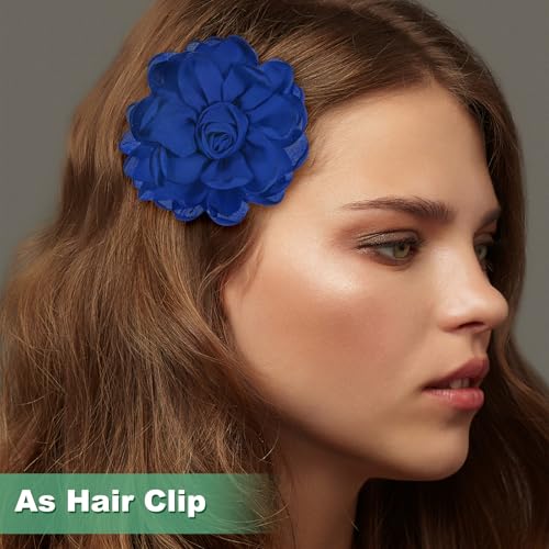 Image of M METERXITY Rose Flower Brooches and Pins for Women, Lapel Pins Dainty Satin Fabric Big Camellia Hair Flowers Clips for Wedding /Parties /Clothes /Jewelry