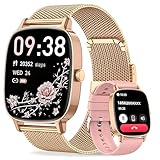 Smart Watches for Women, Answer/Make Call, 1.85'' HD Screen Fitness watch with Heart Rate/Sleep/SpO2 Monitor, Smart watch for iPhone/Samsung/Android, 120+Sport Mode, IP68 waterproof - Two Straps, Gold