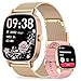 Smart Watches for Women, Answer/Make Call, 1.85'' HD Screen Fitness watch with Heart Rate/Sleep/SpO2 Monitor, Smart watch for iPhone/Samsung/Android, 120+Sport Mode, IP68 waterproof - Two Straps, Gold