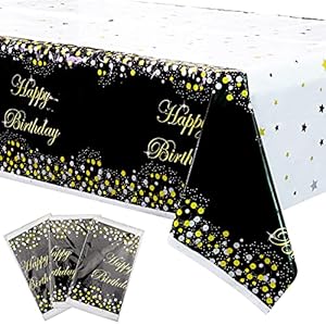 3 stuks zwart en goud tafelkleed feestdecoraties – plastic wegwerp verjaardag tafelkleed, zwarte en gouden stip ster…
