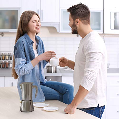 bonVIVO Intenca Stovetop Espresso Maker - Luxurious Italian Coffee Machine Maker, Stainless Steel Espresso Maker Full Bodied Coffee, Espresso Pot For 5-6 Cups, 10 oz Moka Pot SILVER Chrome Finish