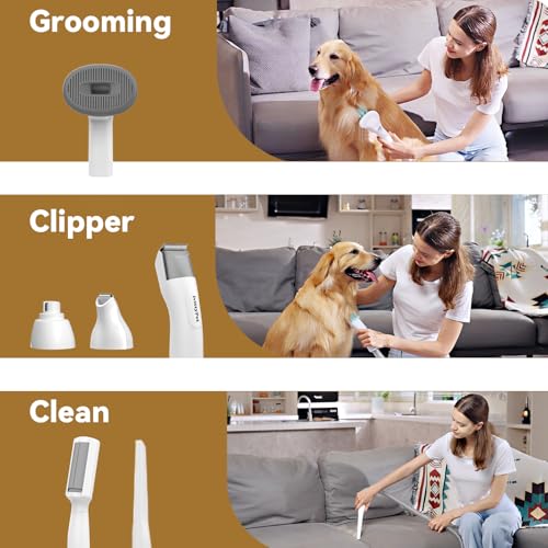 lvittyPet Dog Grooming Kit, 7 in 1 Dog Grooming Vacuum, Pet Vacuum for Shedding Grooming with 3 Suction Mode and 2L Dust Cup, Low Noise Shedding Pet Hair, Home Cleaning