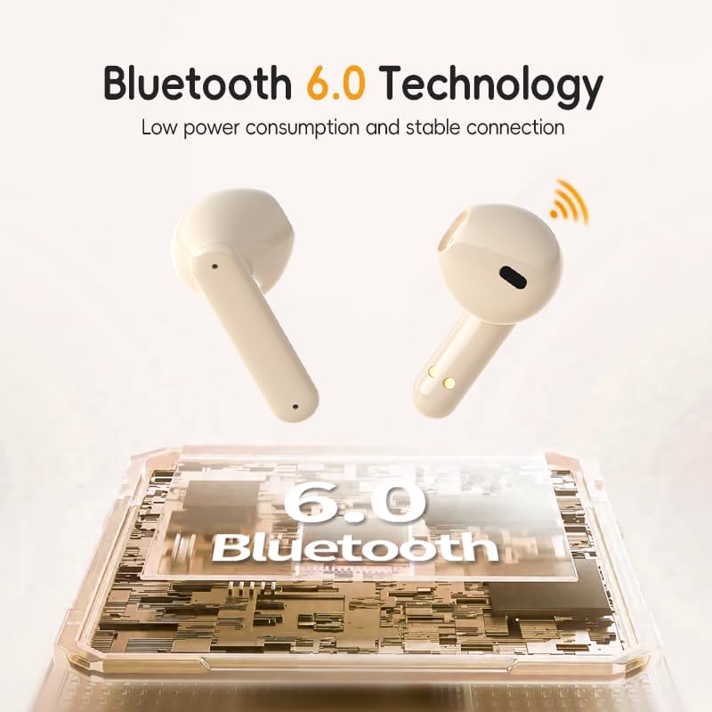 Wireless Earbuds,Mini Headphones,Bluetooth 6.0, ENC Noise Cancelling Ear Buds,30H Battery life with Wireless Charging Case,Sports, running, fitness,Bass Stereo,for phone,Pad Tablet Laptop,Off white - Image 3