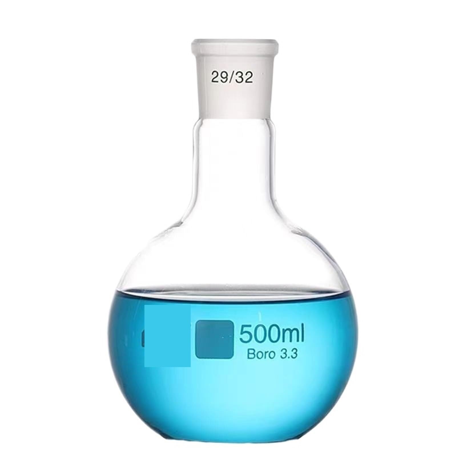 una botella hirviendo, 1 matraz de destilación de una sola boca con fondo plano de vidrio, boca esmerilada estándar n.° 19, n.° 24 y n.° 29, capacidad de 50 ml a 2000 ml.(500ml caliber19)