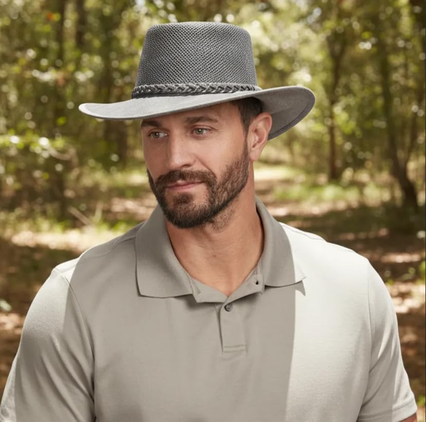 American Hat Makers Breeze Leather & Mesh Sun Hat | Wide Brim, UPF50, Breathable & Adjustable | Perfect for Outdoors - Image 8