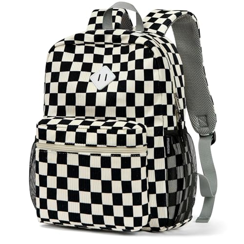 STEAMEDBUN Corduroy Kids Backpack for Boys Girls 3-8, Boys Backpack for Elementary Kindergarten - Checkered