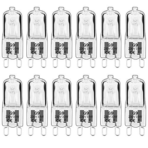 Haraqi 12 Stück G9 Halogenlampen, 230V 33W 390lm G9 Glühbirne, 2800K Warmweiß,Kapselglühlampen Dimmbar, Kein Flackern