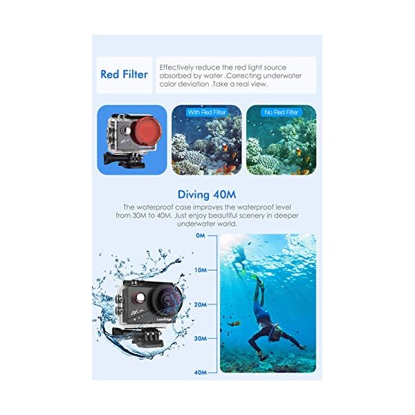 LeadEdge Action Cam 4K 20MP EIS Anti-Shake Externes Mikrofon Rotfilter 2.0 IPS LCD WiFi 170 ° Weitwinkel Tauchen 40M… – Bild 7