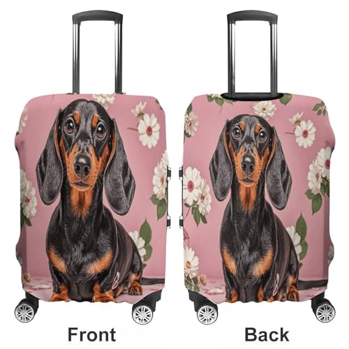 Dachshund Florals Travel Luggage Cover Washable Anti-scratch Suitcase Protector Dustproof Protective Cover Case for Wheeled Luggage Fits 19-32 Inch Luggage3